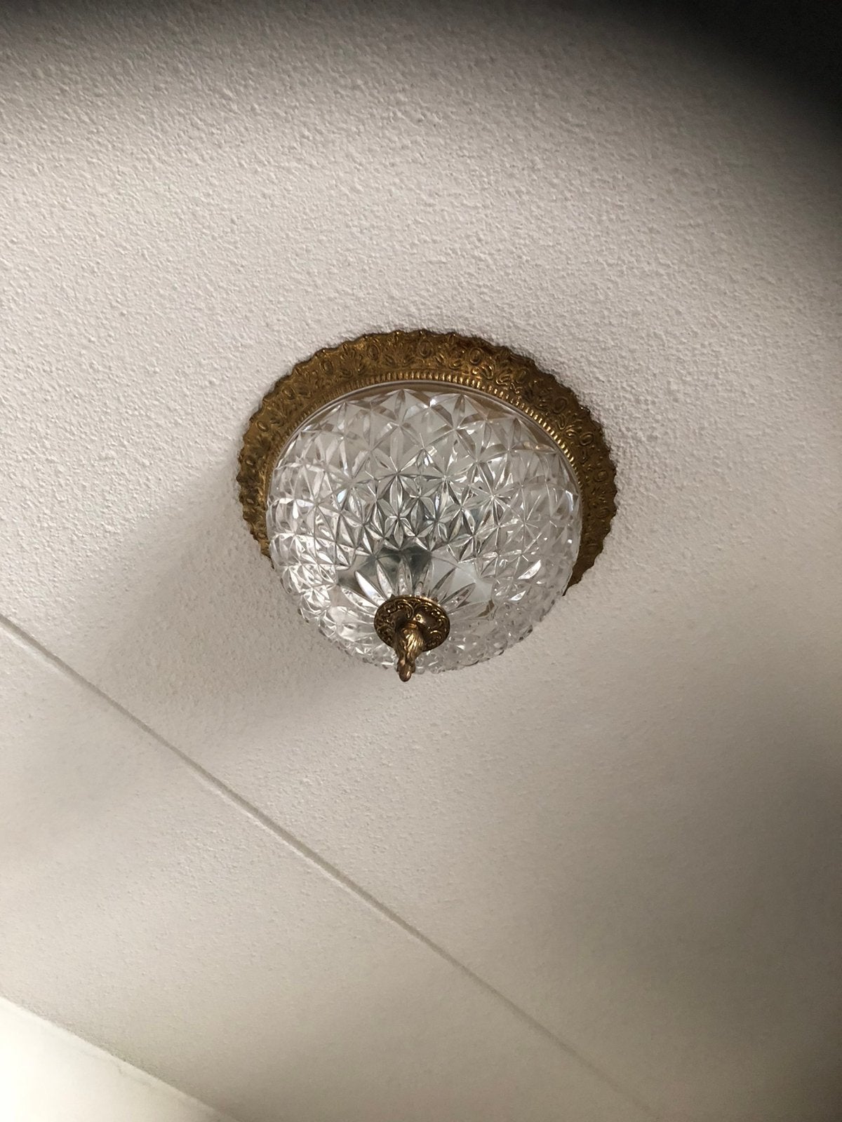 Vintage Plafondlamp met Kristalglas, Huis en Inrichting, Lampen | Plafondlampen, Ophalen of Verzenden, Gebruikt, Glas
