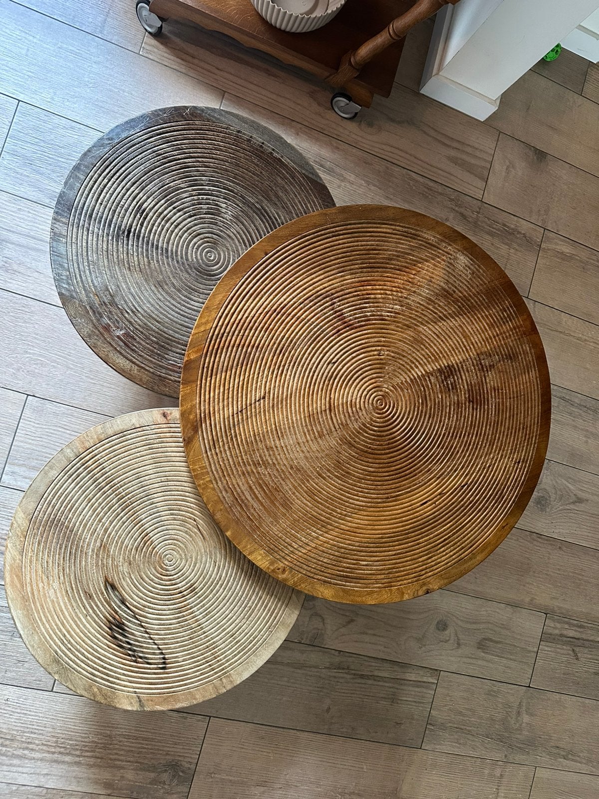 Salontafel 3 stuks, Ophalen, Minder dan 45 cm, Gebruikt, Mangohout industrieel
