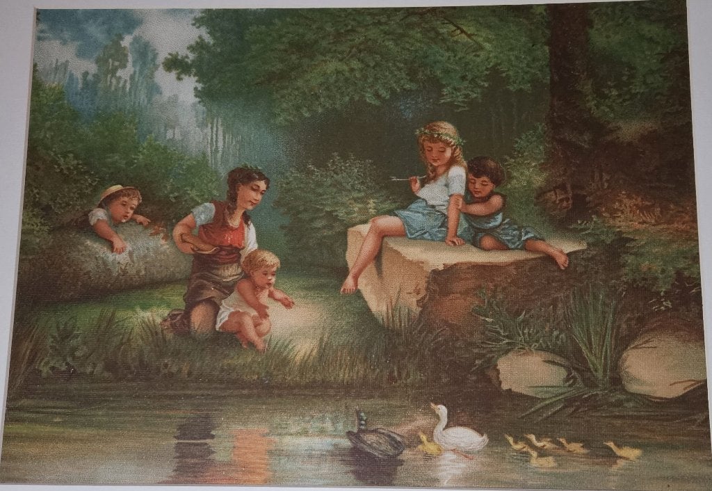Prent kinderen in bos, Ophalen of Verzenden, Voor 1940, Kind