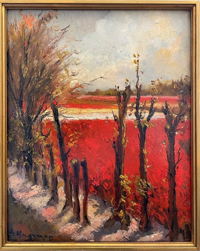OLIEVERFSCHILDERIJ GERARD HAGEMAN. Knotwilg bloem landschap, Antiek en Kunst, Ophalen of Verzenden