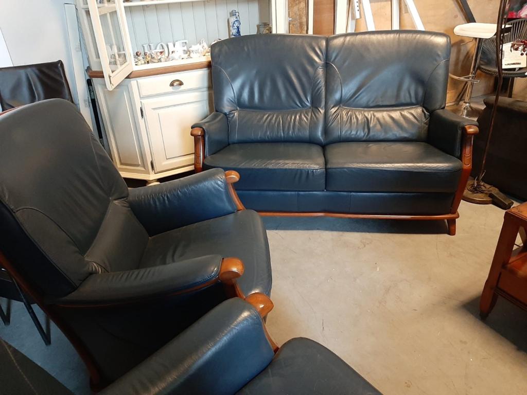 Senioren set / kersenhout met blauw leer, Ophalen, ., Zo goed als nieuw, .