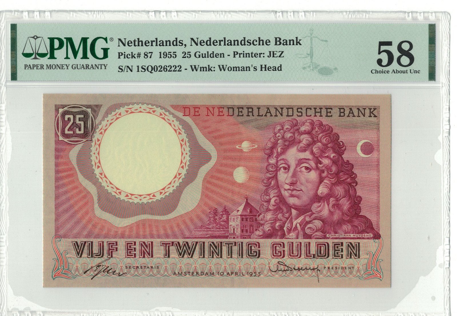25 gulden 1955 Christiaan Huygens PMG 58, Ophalen of Verzenden, 25 gulden