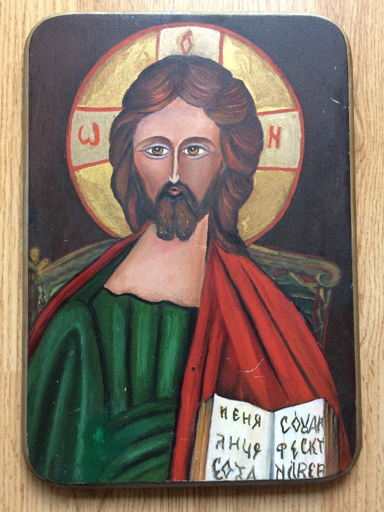 Handgeschilderd Icoon van Jezus Christus Pantokrator (25x36), Ophalen of Verzenden, Gebruikt, Beeld(je), Christendom | Katholiek
