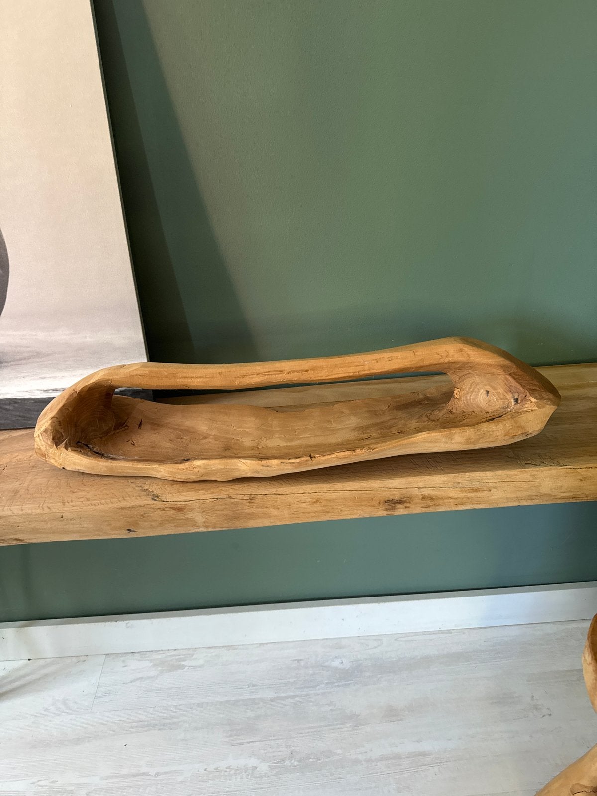 Decoratieve houten schaal van teakhout, Ophalen, Gebruikt, Schaal, Handgemaakt