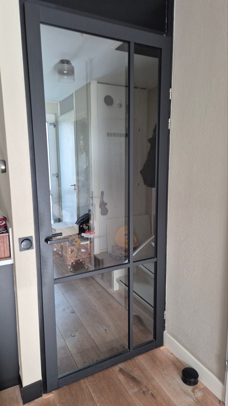 Industriele binnendeur met glas, zwart, Doe-het-zelf en Verbouw, Ophalen, Gebruikt, 80 tot 100 cm, 215 cm of meer