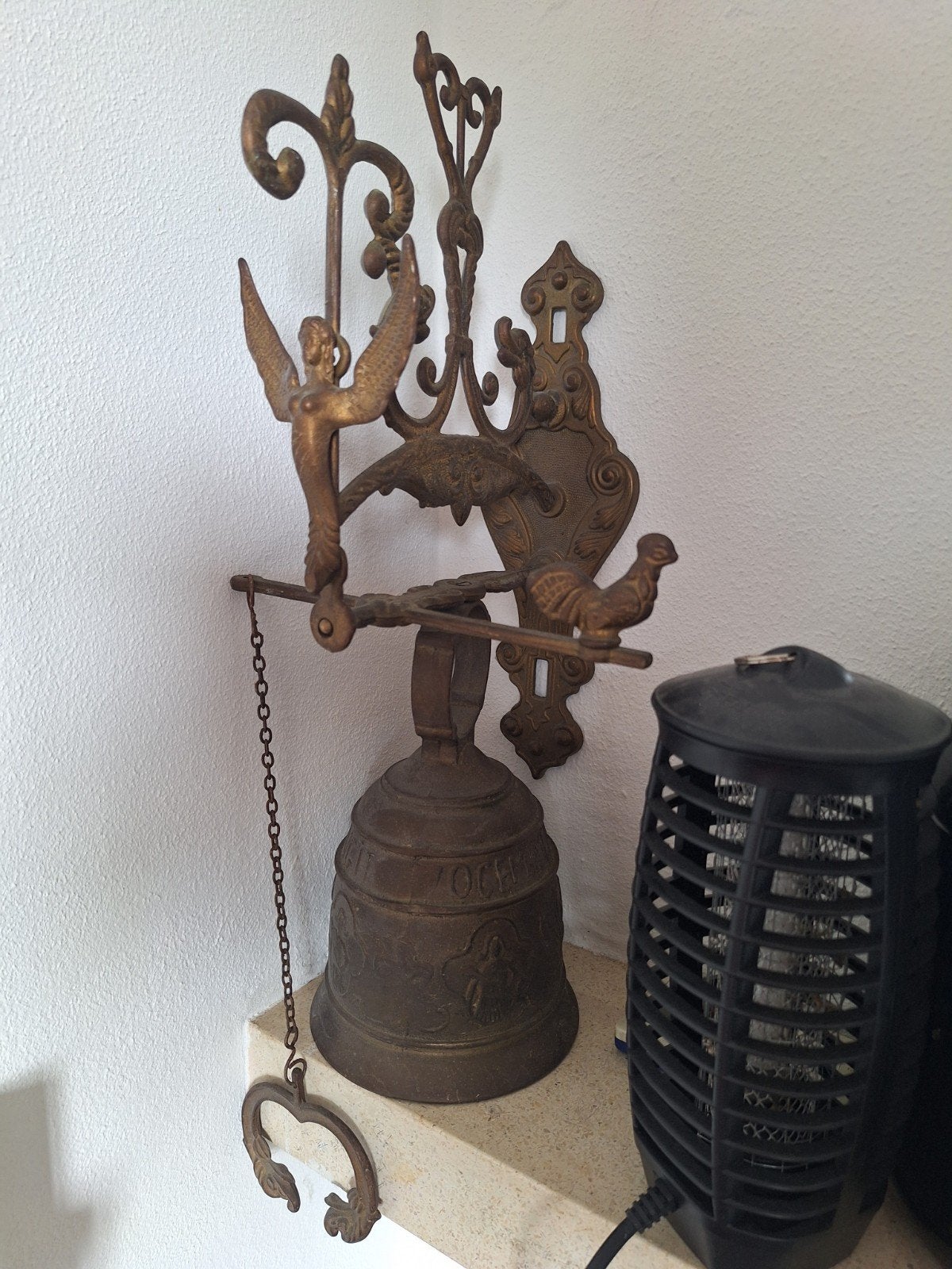 Antieke deurbel met engel en vogels, Antiek en Kunst, Ophalen of Verzenden