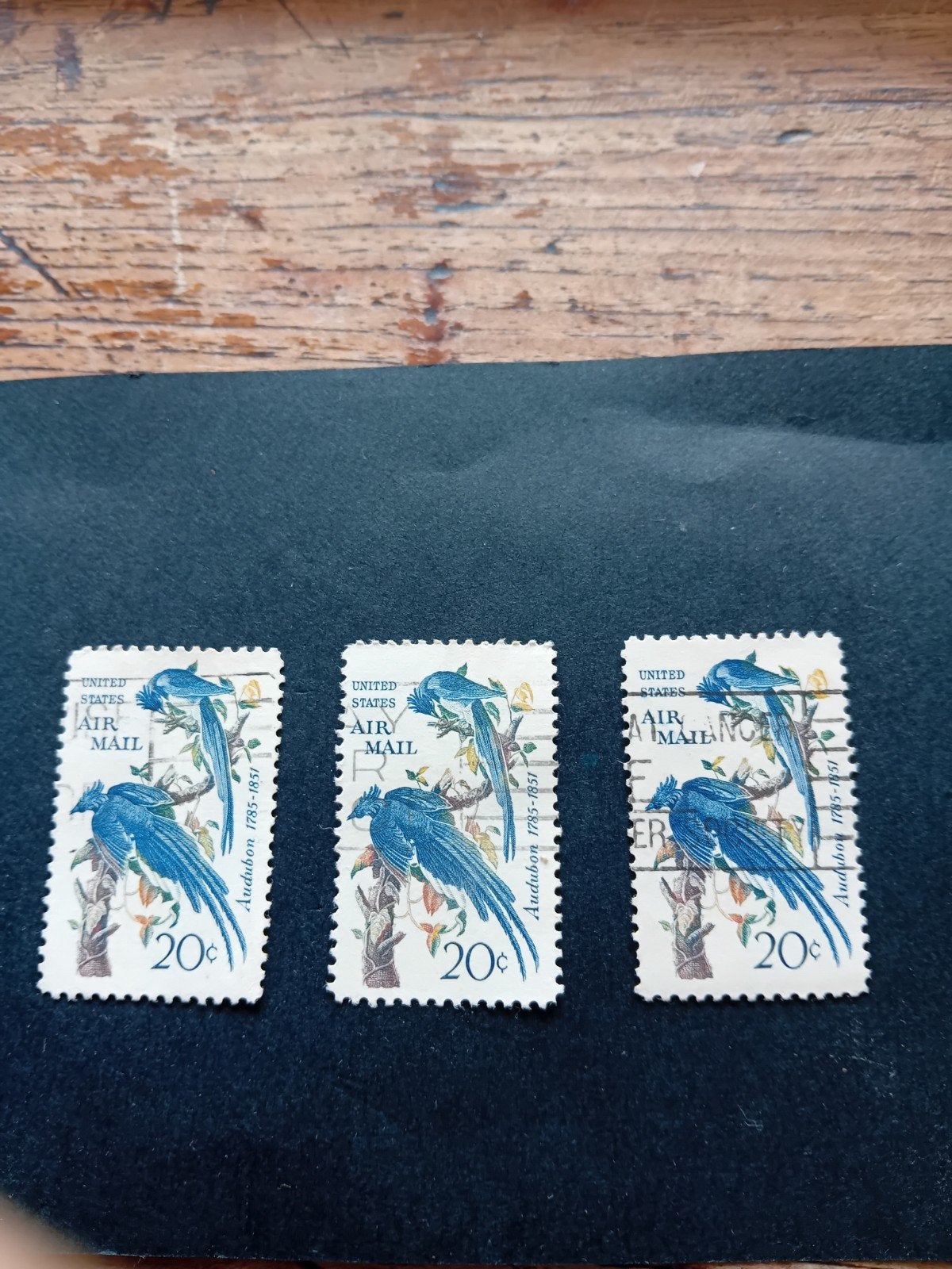 3x VS Luchtpostzegels 20c Audubon 1785-1851 Blauwe Vogels, Ophalen of Verzenden