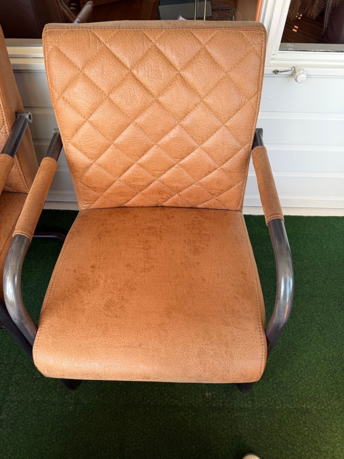 3 Fauteils met zwart stalen frame, Ophalen, Minder dan 75 cm, Leer, Zo goed als nieuw