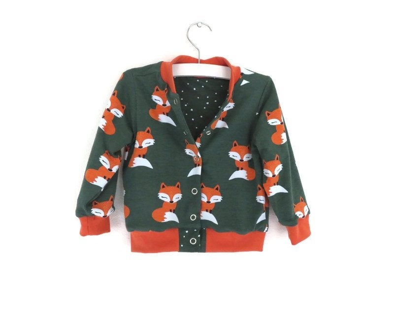 Babyjasje Groen met Vosjes | Bio Tricot | Maat 74/80, Jongetje of Meisje, Handgemaakt, Nieuw, Ophalen of Verzenden