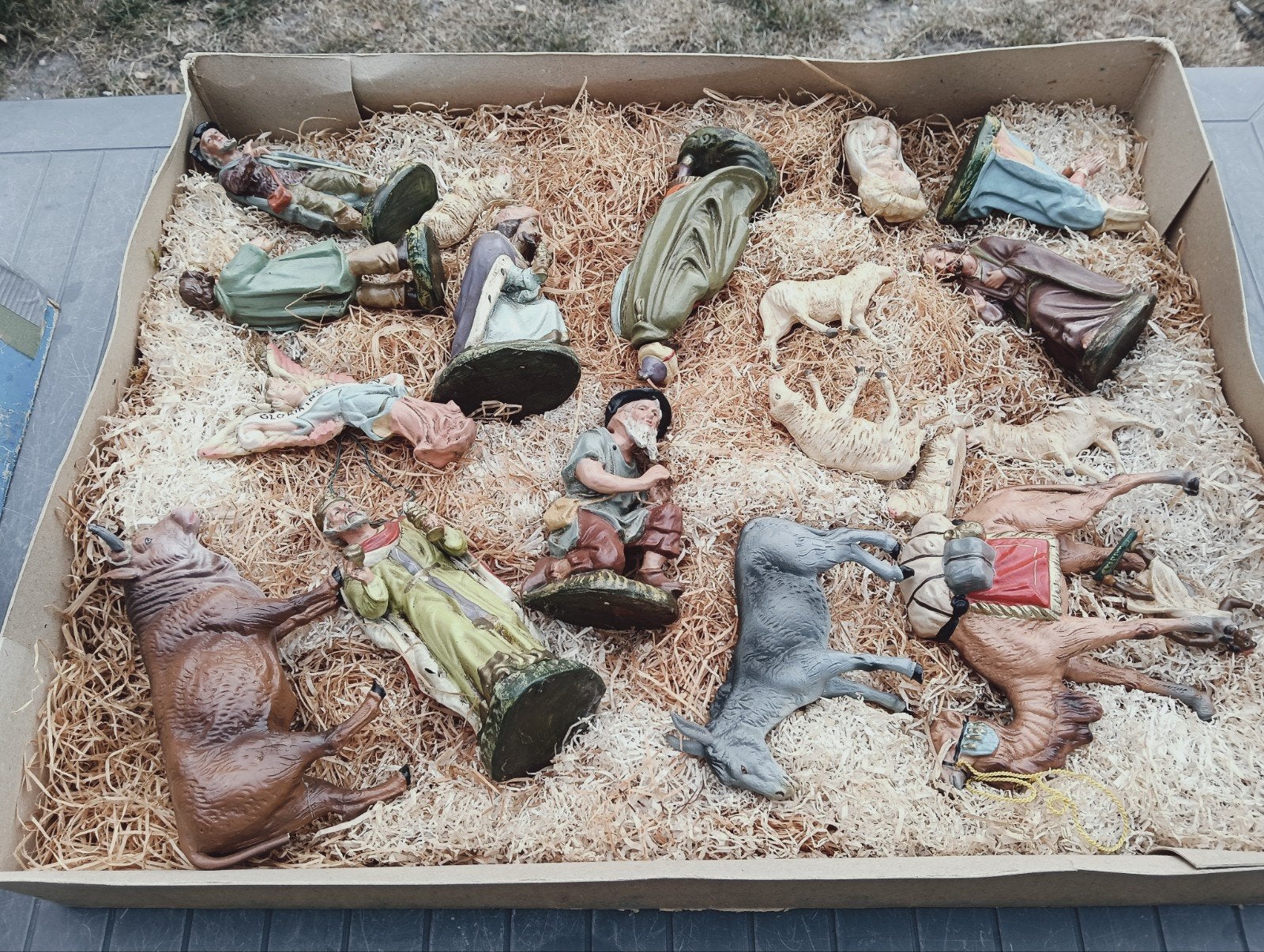 Vintage Kerststal Beelden Set 18 stuks - Marolin Krippe, Verzamelen, Ophalen, Gebruikt, Beeld(je), Christendom | Katholiek