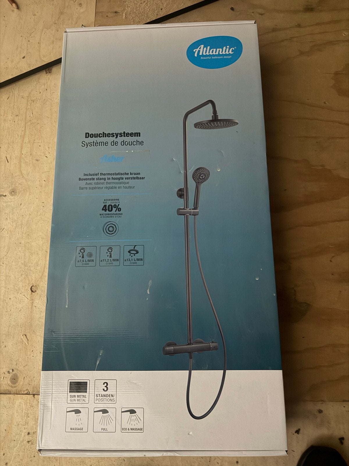 Atlantic Douchesysteem - Gun Metal Zwart, Doe-het-zelf en Verbouw, Sanitair, Ophalen of Verzenden, Nieuw, Douche