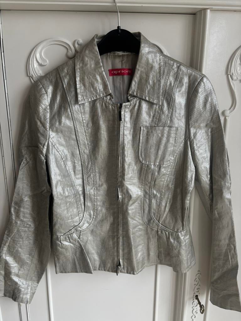Nieuwstaat zilver jas merk Apriori maat 34, Kleding | Dames, Ophalen of Verzenden, Zo goed als nieuw, Maat 34 (XS) of kleiner