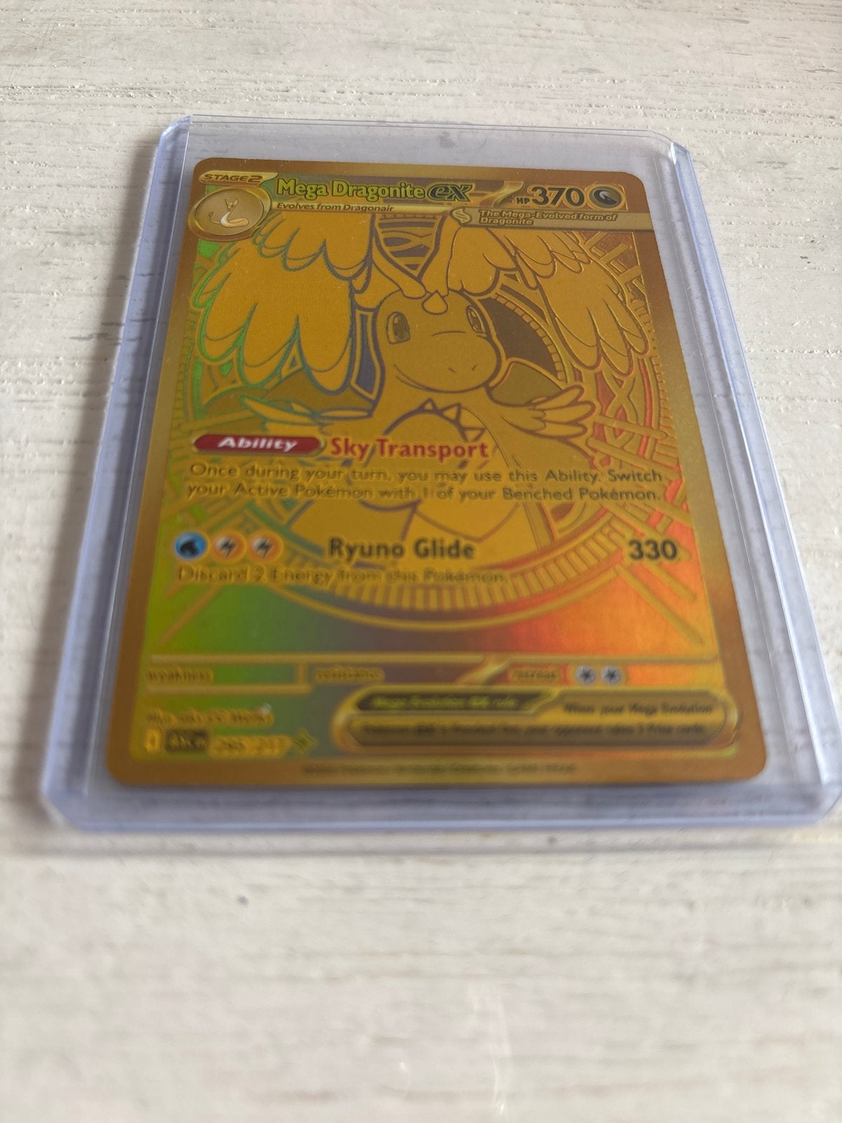 Mega Dragonite EX Gouden Pokemon Kaart, Ophalen, Zo goed als nieuw, Losse kaart, Foil