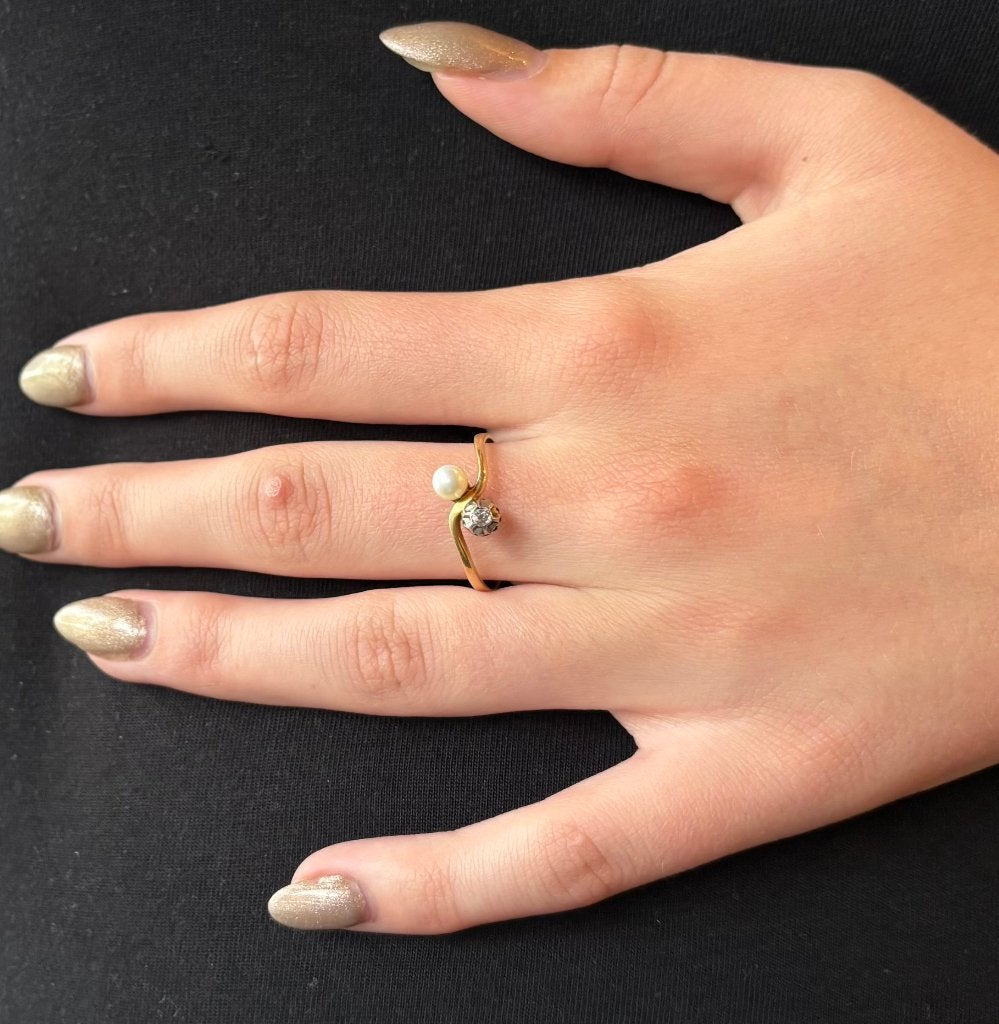Diamant parel solitair 14k gouden moi et toi ring dame retro