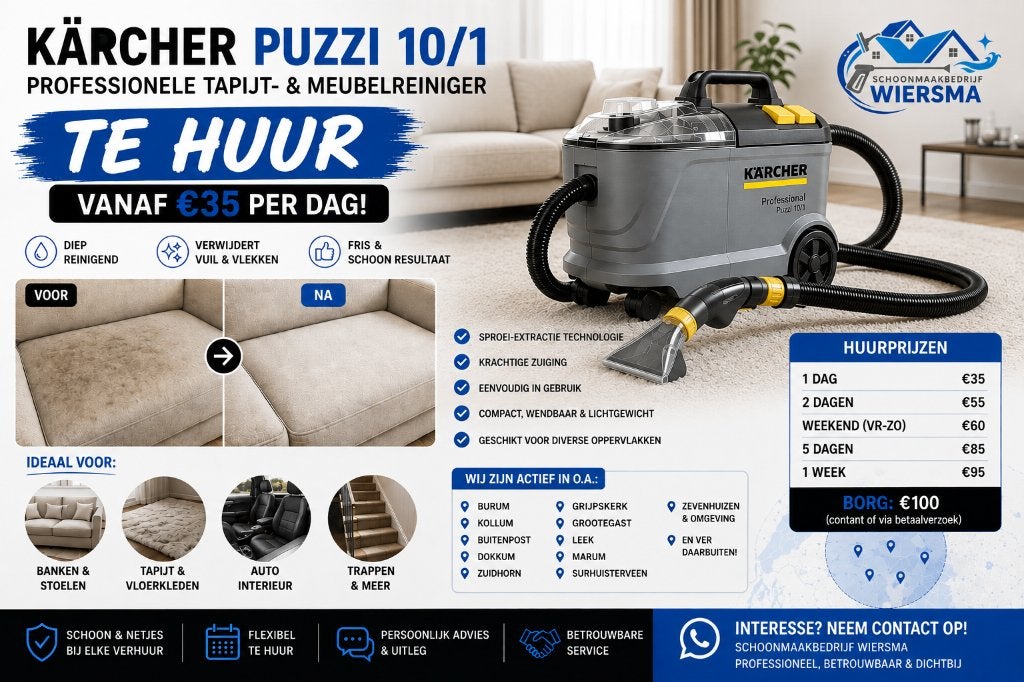 tapijtreiniger Karcher 10/1 huren | Bank, tapijt & stoelen, Ophalen of Verzenden, Nieuw, Waterstofzuiger
