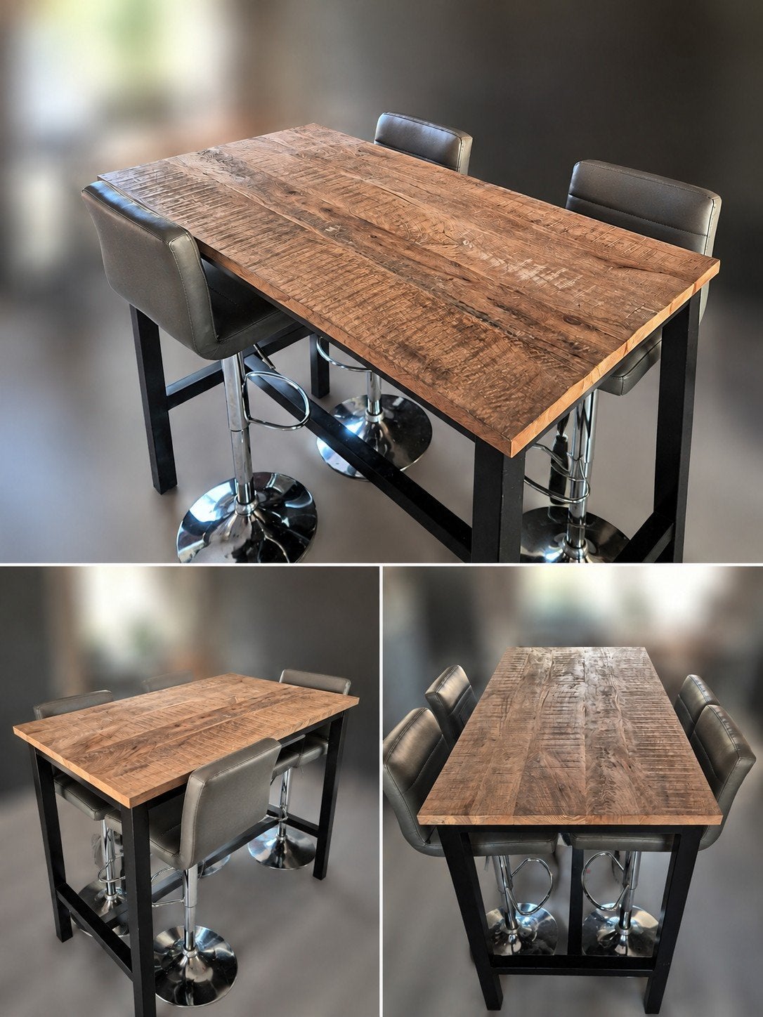 Industriële bartafel met rustiek houten blad (140x70x105cm), Ophalen, Zo goed als nieuw