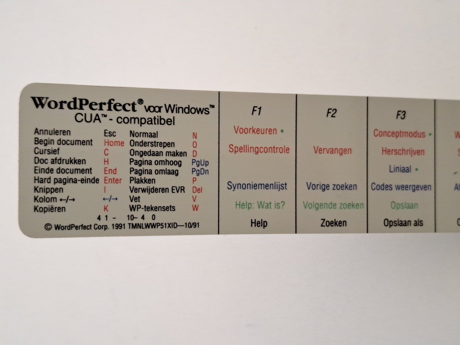 WordPerfect voor Windows CUA-compatibel toetsenbordstrip, Computers en Software, Ophalen of Verzenden, Gebruikt