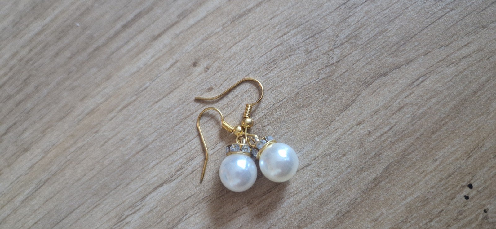 Elegante Parel Oorbellen met Strass - Goudkleurig, Overige materialen, Hangers, Ophalen of Verzenden, Zo goed als nieuw