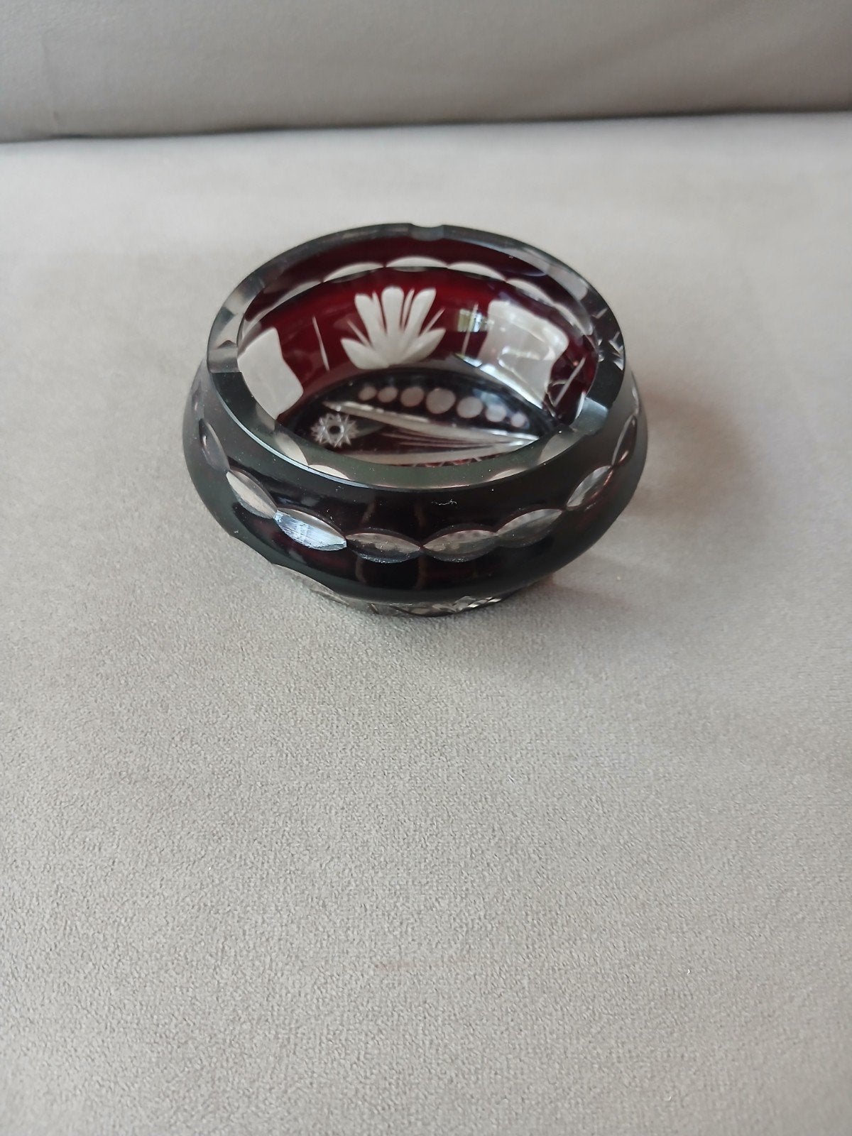 Vintage Heavy Cut Crystal Asbak met Ruby Red Overlay, Ophalen of Verzenden