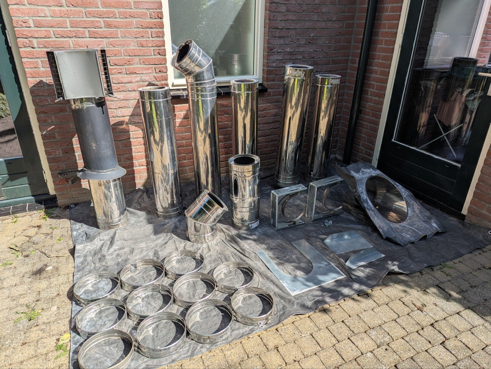 Dubbelwandig RVS rookkanaal 6m (!) Isoduct + schoorsteen, Ophalen, Gebruikt, Hout, Houtkachel