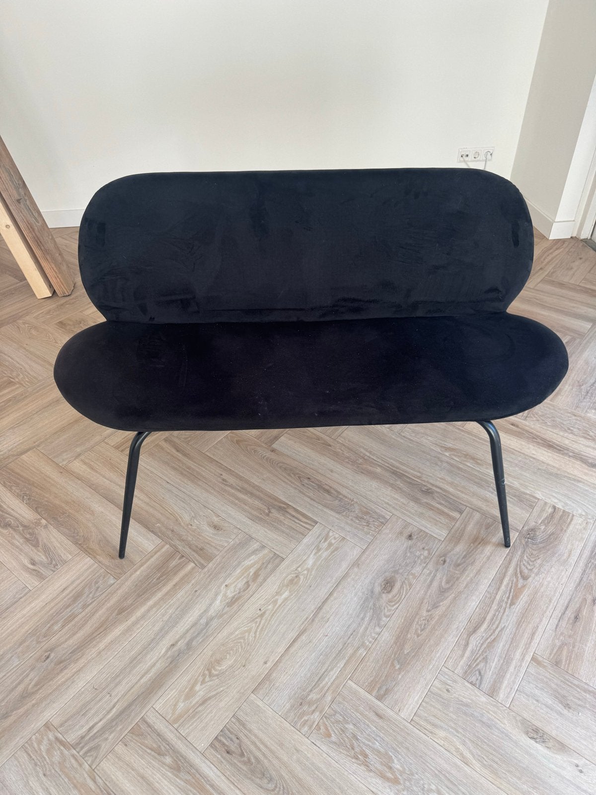 Zwart fluwelen bankje - 130x85x65 cm, Ophalen, Minder dan 75 cm, Tweepersoons, Zo goed als nieuw