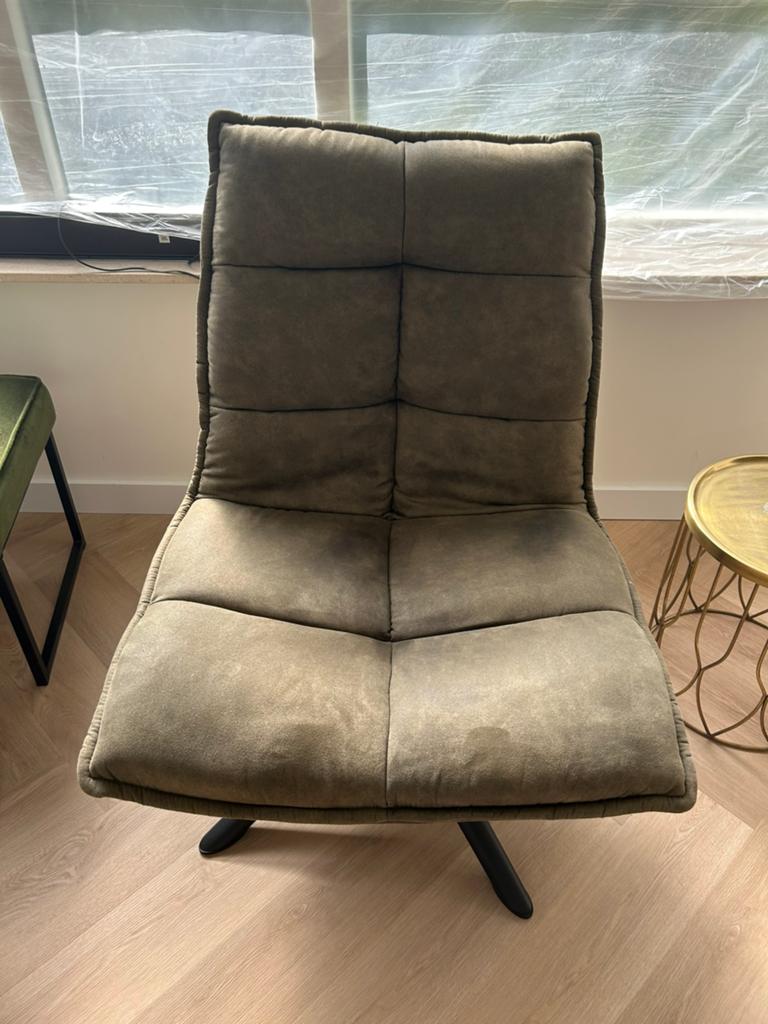 Draaibare fauteuil in olijfgroen, Ophalen of Verzenden, Zo goed als nieuw, 75 tot 100 cm, 50 tot 75 cm