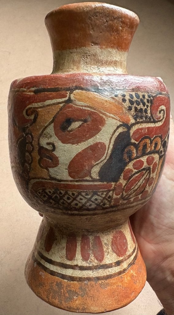 Mooie Maya krijgersvaas (replica), 19 cm, Steen/keramiek, Ophalen of Verzenden, Meerkleurig