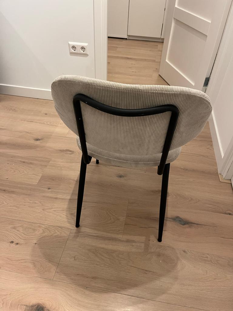 Moderne eetkamerstoelen 6 Ribstof beige zwart metalen fram, Ophalen, Gebruikt, Overige kleuren, Stof