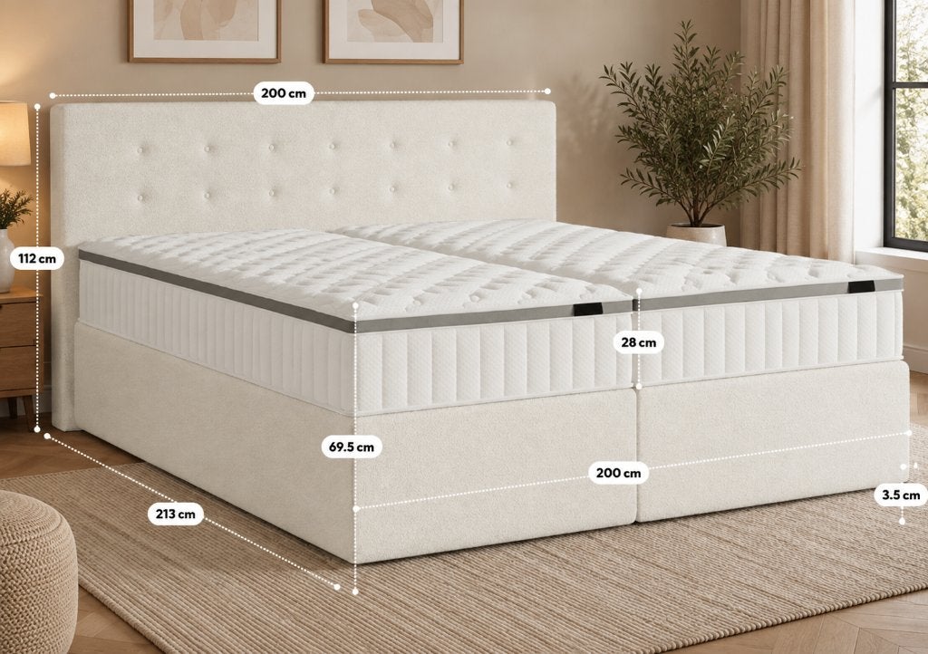 Boxspring Premium Duitse Fabrikant 200x200 cm – Z.G.A.N, Huis en Inrichting, Ophalen, Wit, Tweepersoons, Zo goed als nieuw