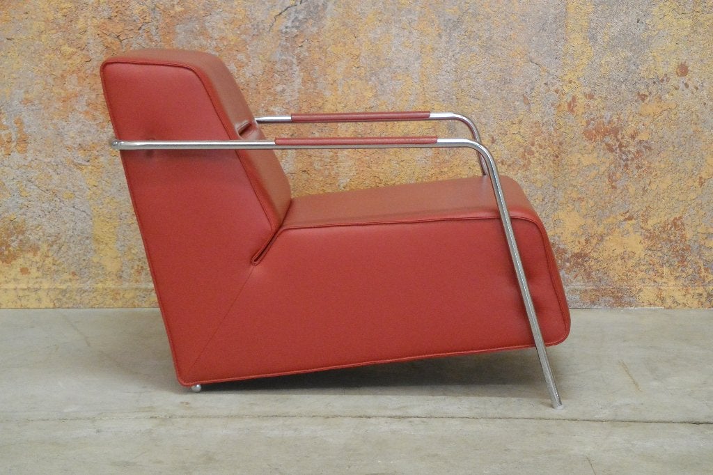 ZGANieuw! rode leren Topform design fauteuil, Leolux, Leolux, 75 tot 100 cm, Ophalen of Verzenden