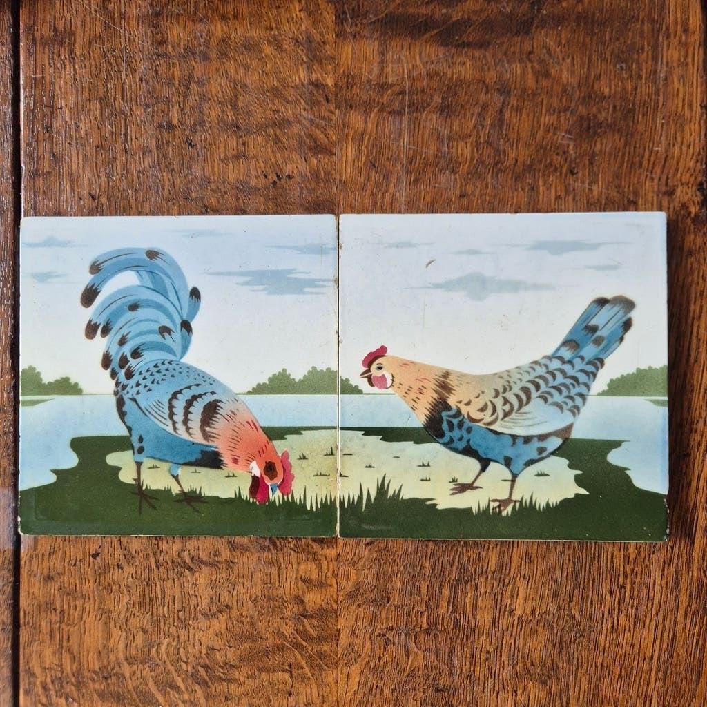 Kip en haan antieke wandtegels Tonwerk Offstein, Ophalen of Verzenden