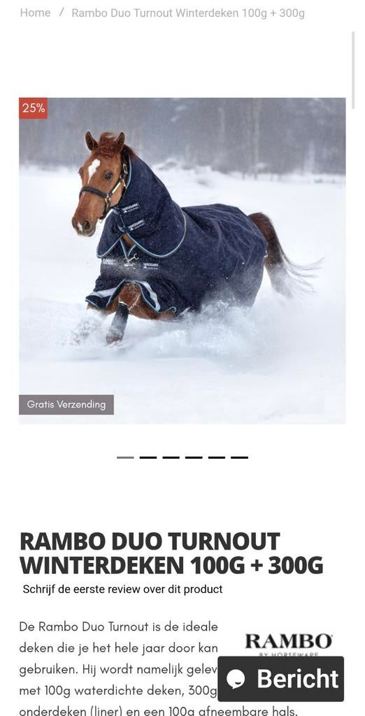Horseware paardendeken rambo duo nieuw 155cm 206cm, Ophalen, Info@leukespullenkleineprijsjes.nl, Horseware, Afneembare hals