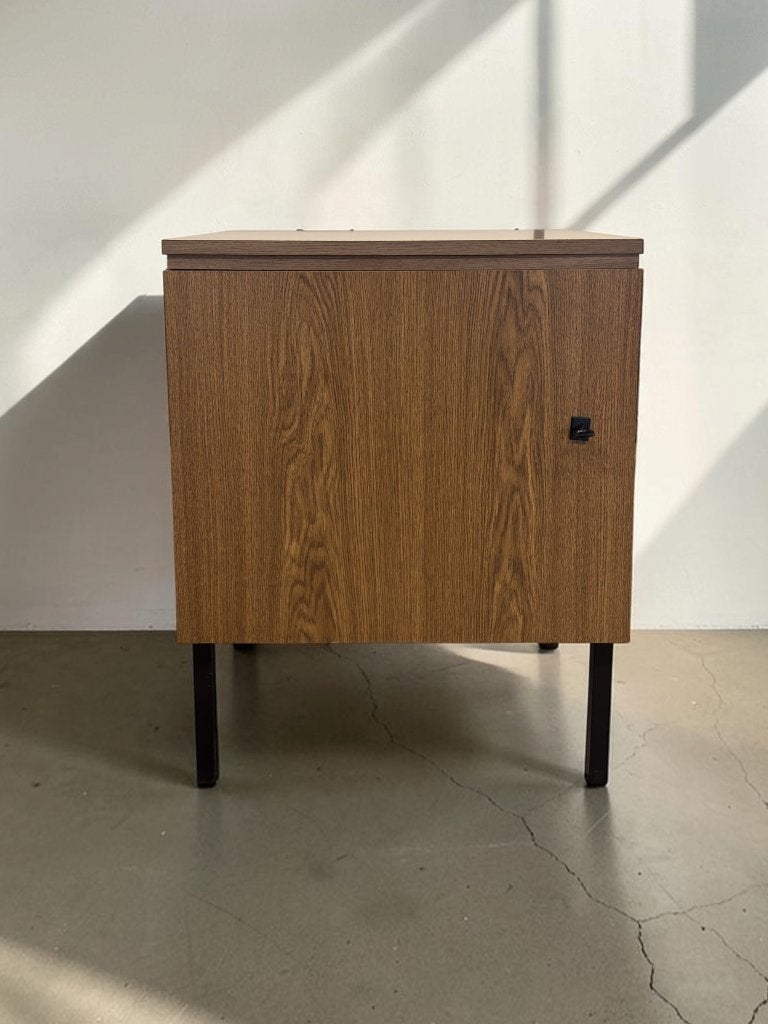 Vintage naaikastje met eiken fineer en stalen poten, Ophalen of Verzenden