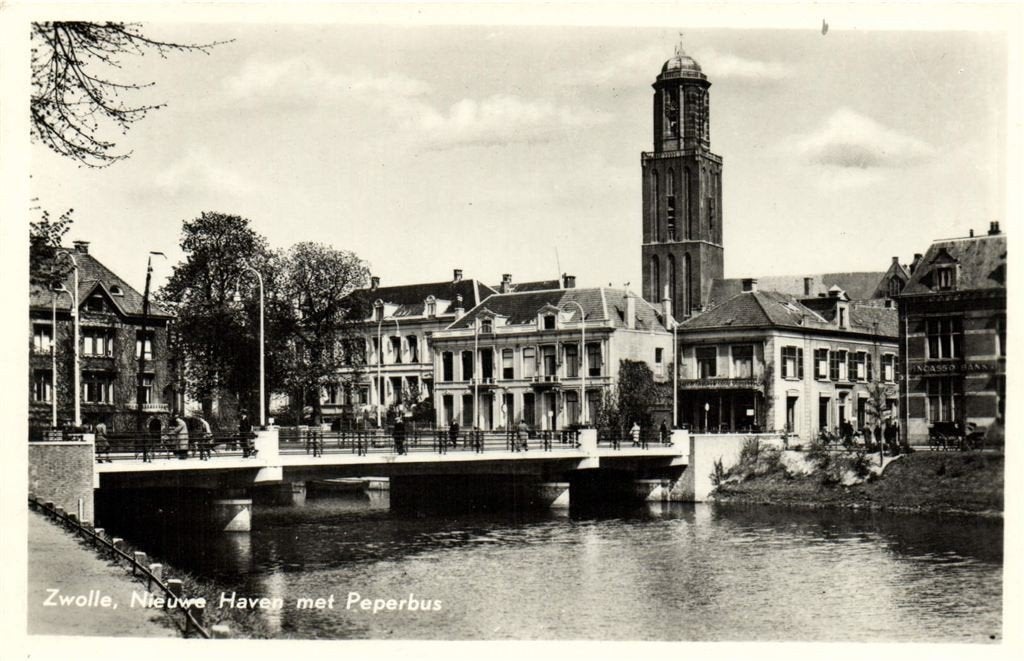 Zwolle, Nieuwe Haven met Peperbus - ongelopen, Ophalen of Verzenden, 1940 tot 1960, Ongelopen, Drenthe