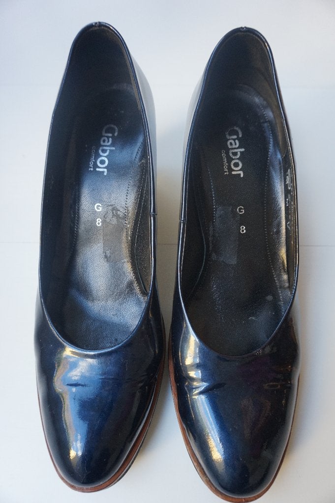 Gabor pumps blauw lakleer / hoge hakken zwart mt 42 8G leer, Pumps, Blauw, Gabor, Ophalen of Verzenden