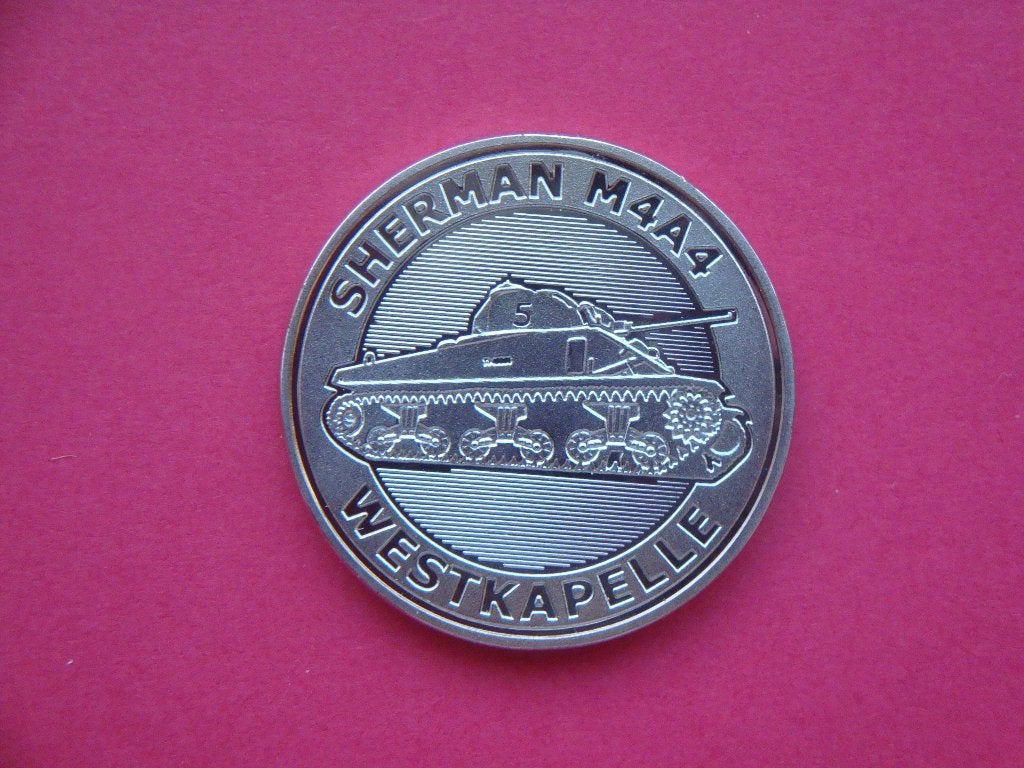 Kavel penning UNC Sherman M4A4 Westkapelle Zeeland., Verzenden, Overige materialen, Nederland