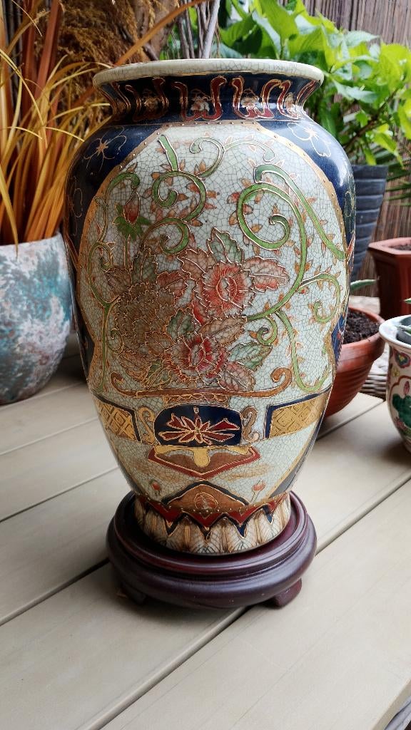 Japanse Satsuma handgeschilderde aardewerk vaas, Ophalen of Verzenden