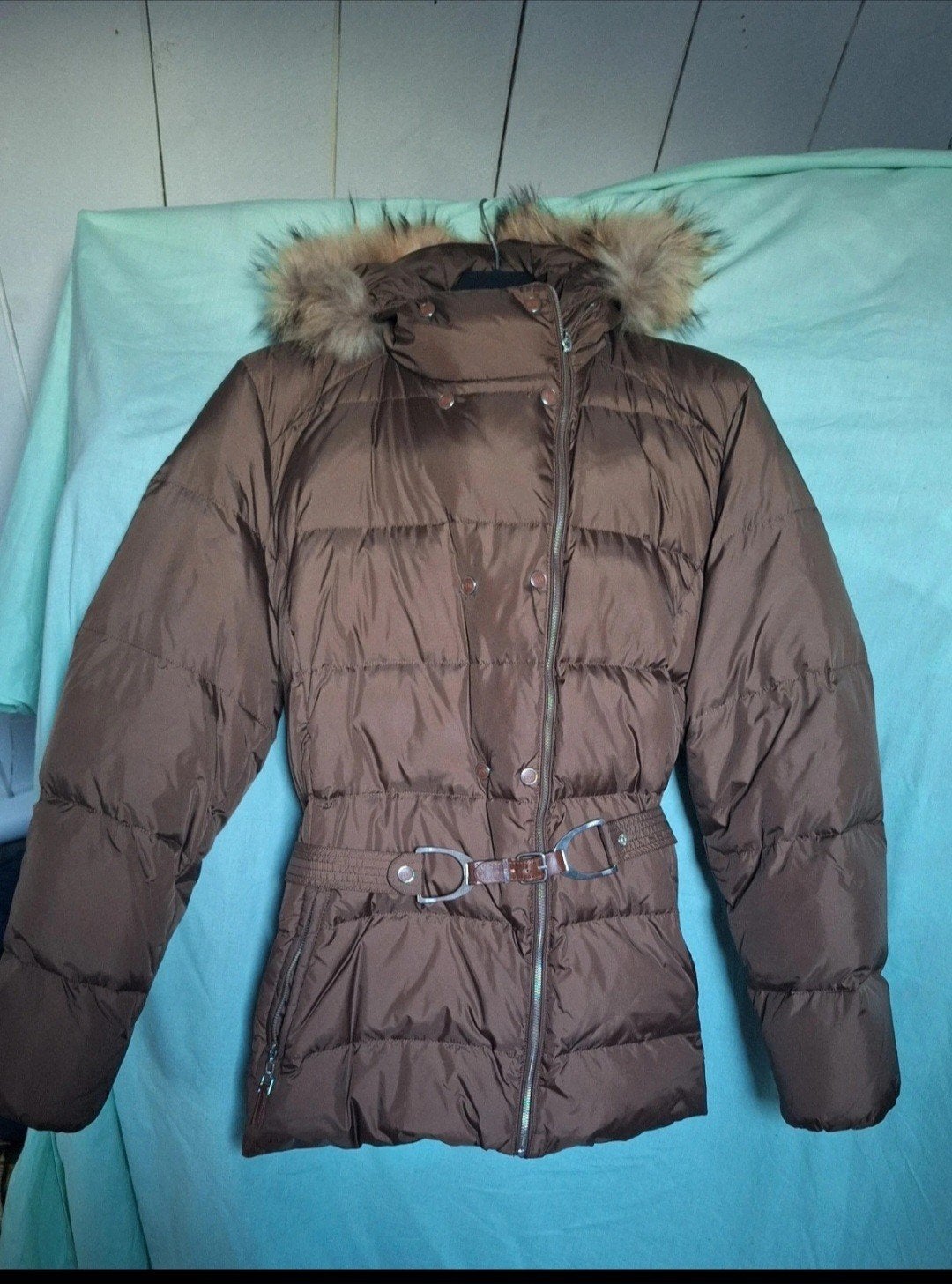 River Woods Donzen Jas met Bontkraag Maat XXL 44, Kleding | Dames, River Woods, Ophalen of Verzenden, Zo goed als nieuw, Bruin
