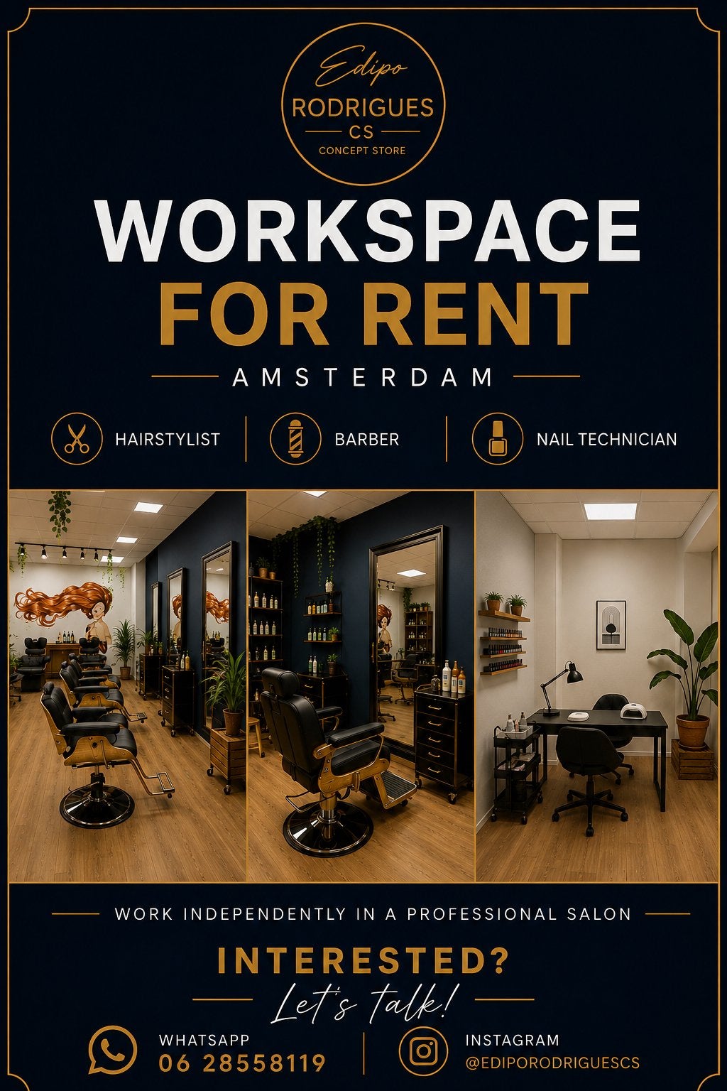 Kappersstoel / werkplek te huur in Amsterdam