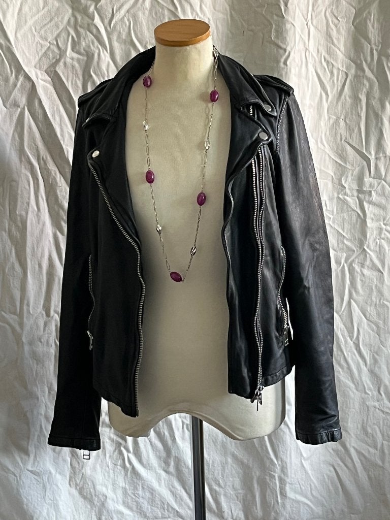 Zwart leren bikerjack, Kleding | Dames, Maat 38/40 (M), Zwart, Ophalen of Verzenden, Jasje