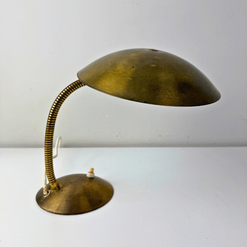 Vintage tafellamp / bureaulamp messing Art Deco, Bureaulamp, Art deco, Goud, 27 cm