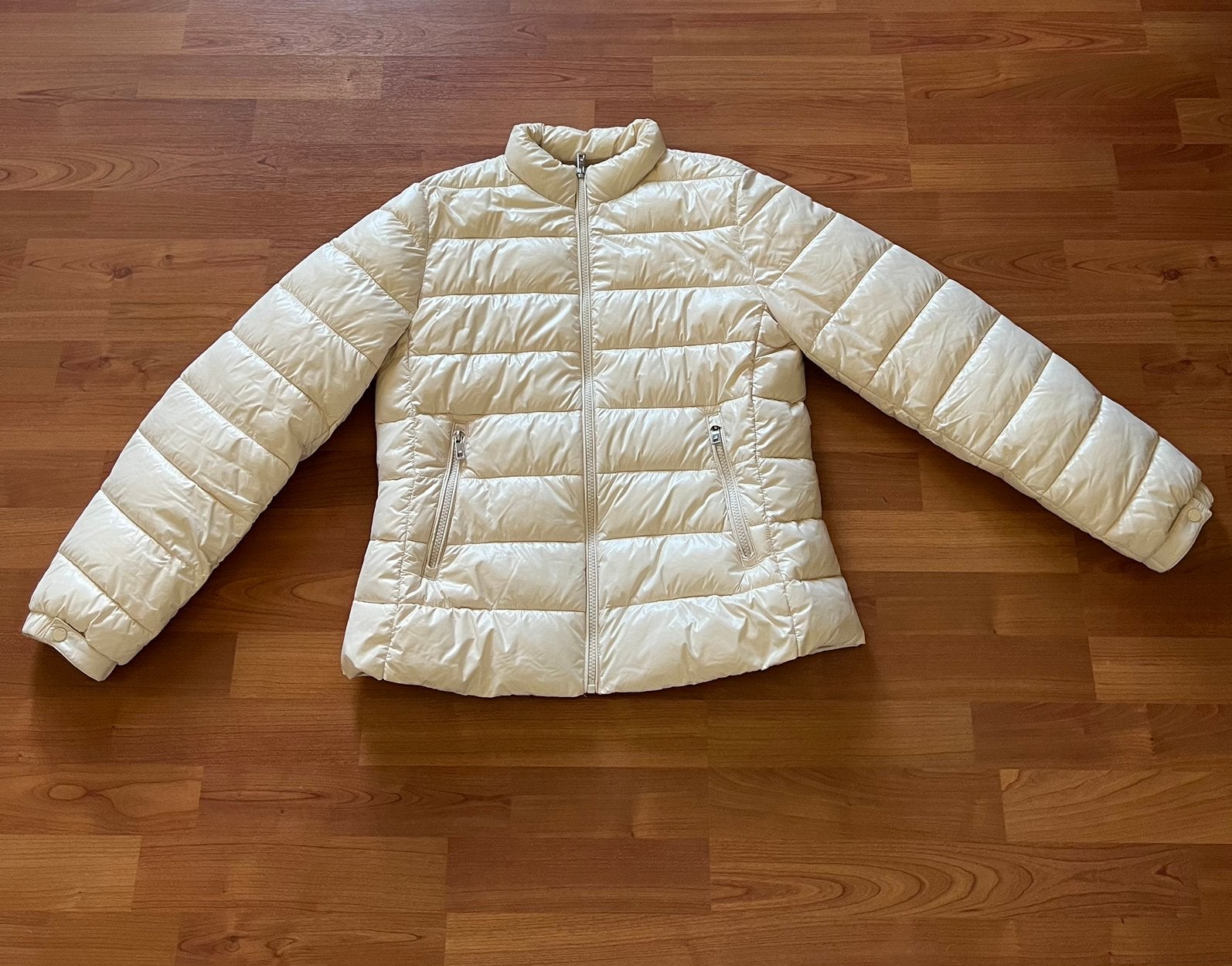 Mango waterafstotende crèmekleurige jas maat L, Ophalen of Verzenden, Zo goed als nieuw, Maat 42/44 (L), Overige kleuren