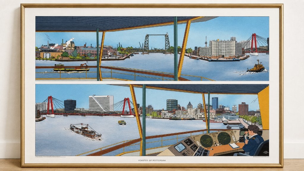 Theo van den Boogaard – Venster op Rotterdam 1993, Ophalen, Maritiem / water, Realistisch, Print