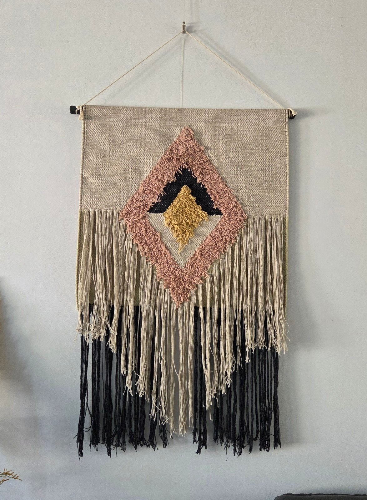 Boho Wandkleed met Franjes - Handgemaakt Textiel Kunst, Huis en Inrichting, Woonaccessoires | Wanddecoraties, Gebruikt, Wandkleed