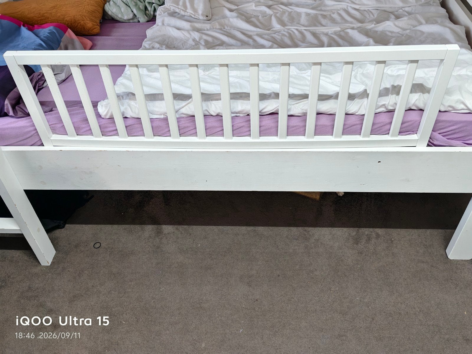 Houten Wit bedhekje voor kinderbed /uitvalbeveiliging Rockw, Kinderen en Baby's, Ophalen, Gebruikt, 140 tot 160 cm, Minder dan 70 cm