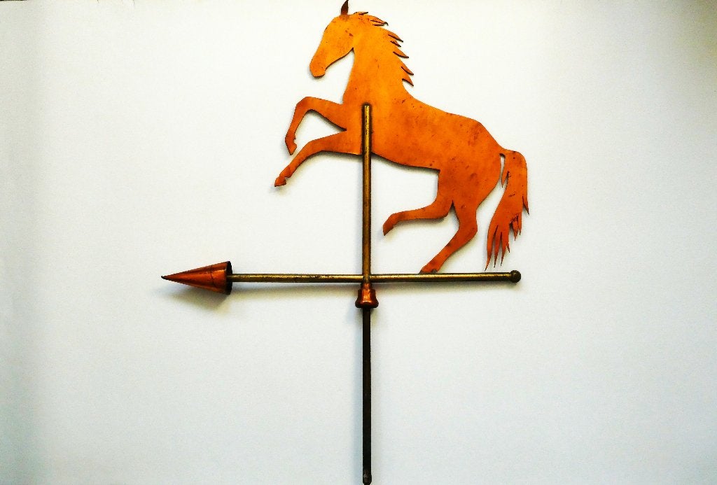 Windwijzer van een steigerend paard van koper en messing, Ophalen of Verzenden