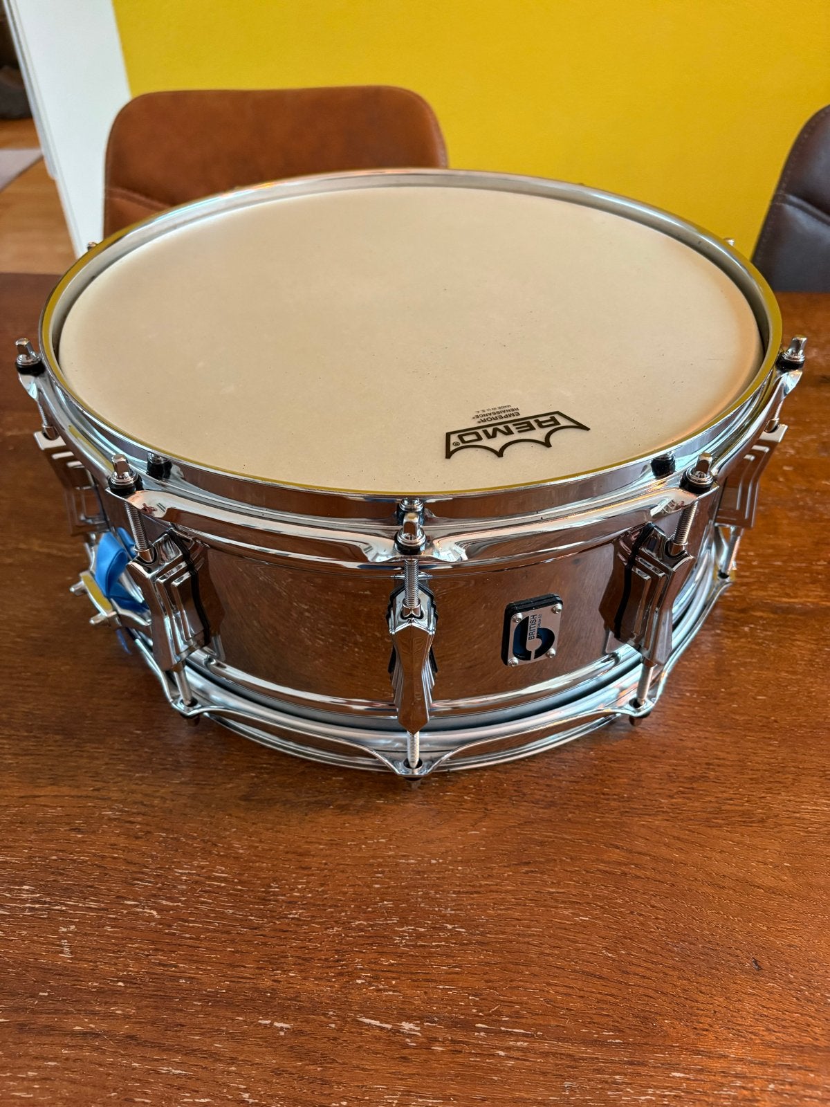 British Drums Blue Bird Snaredrum met Hardcase, Ophalen, Zo goed als nieuw, Overige merken