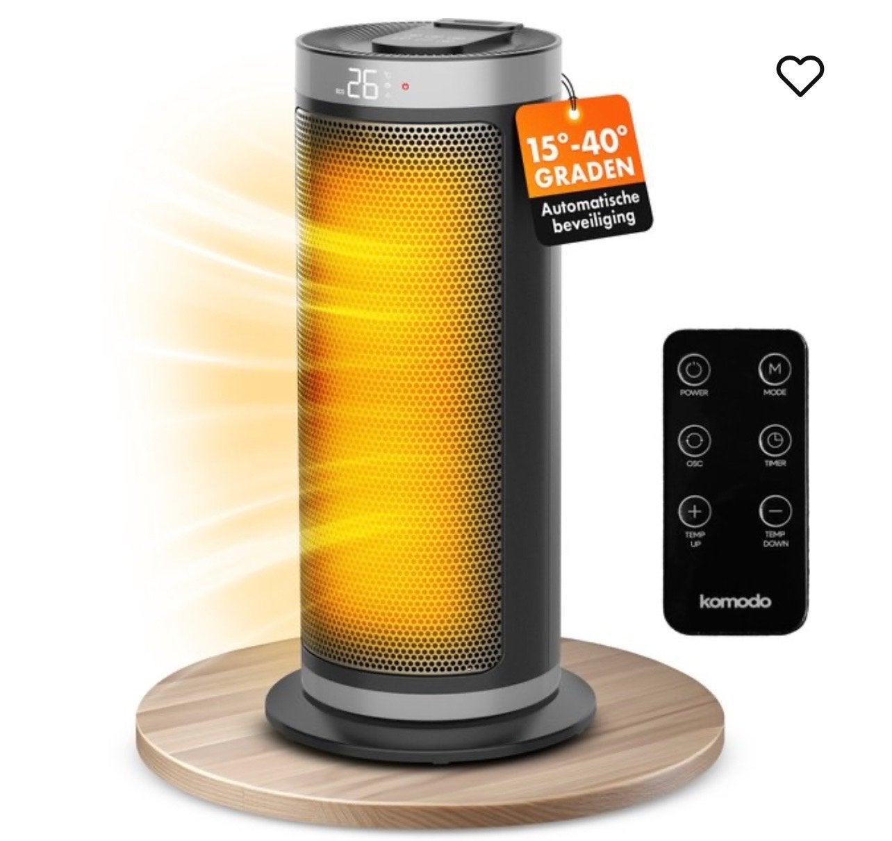 Komodo Keramische Kachel - 2000W met Afstandsbediening, Huis en Inrichting, Overige soorten, Elektrisch, Ophalen of Verzenden
