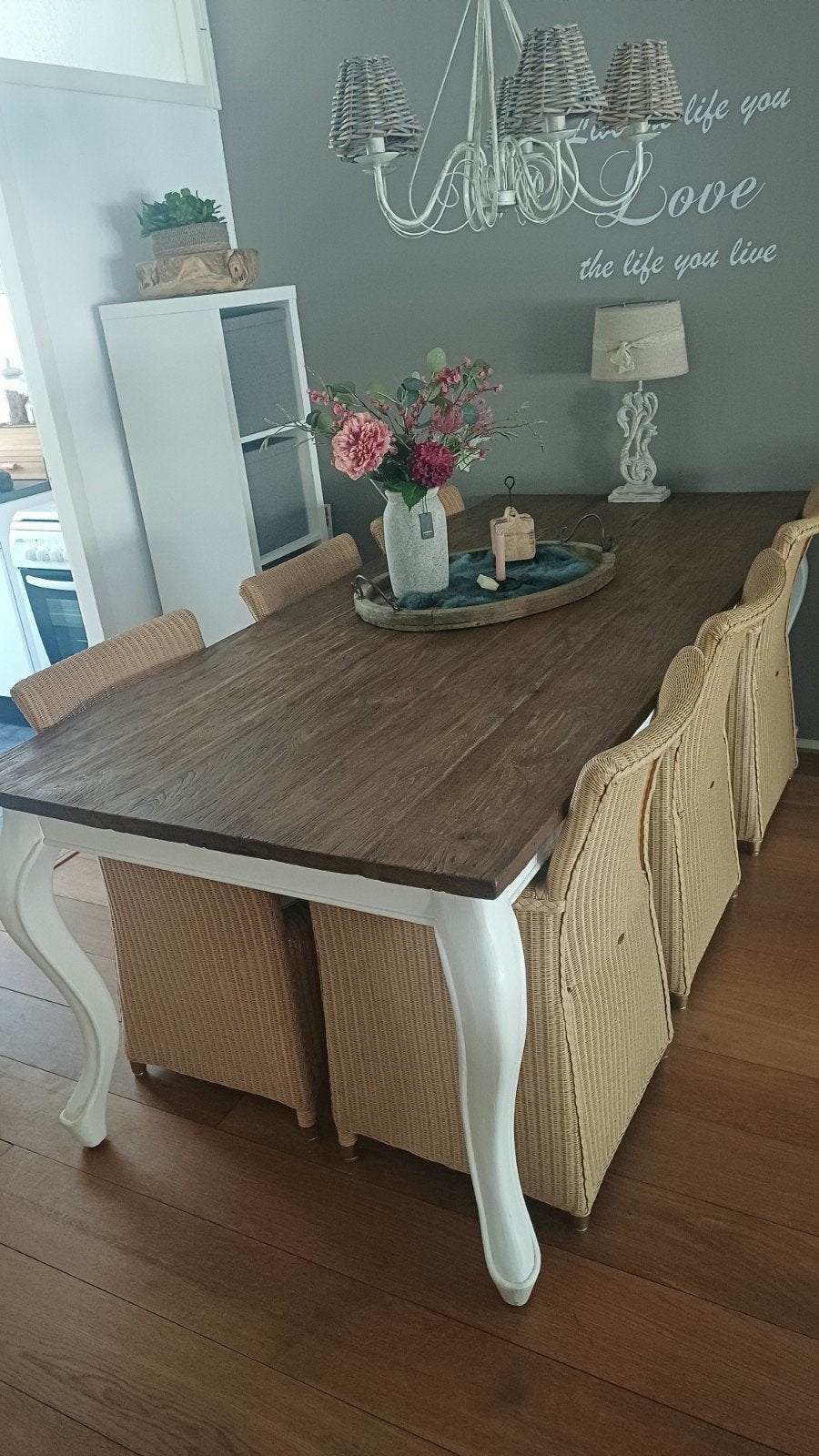 landelijke eettafel met 6 loom stoelen, Huis en Inrichting, Ophalen