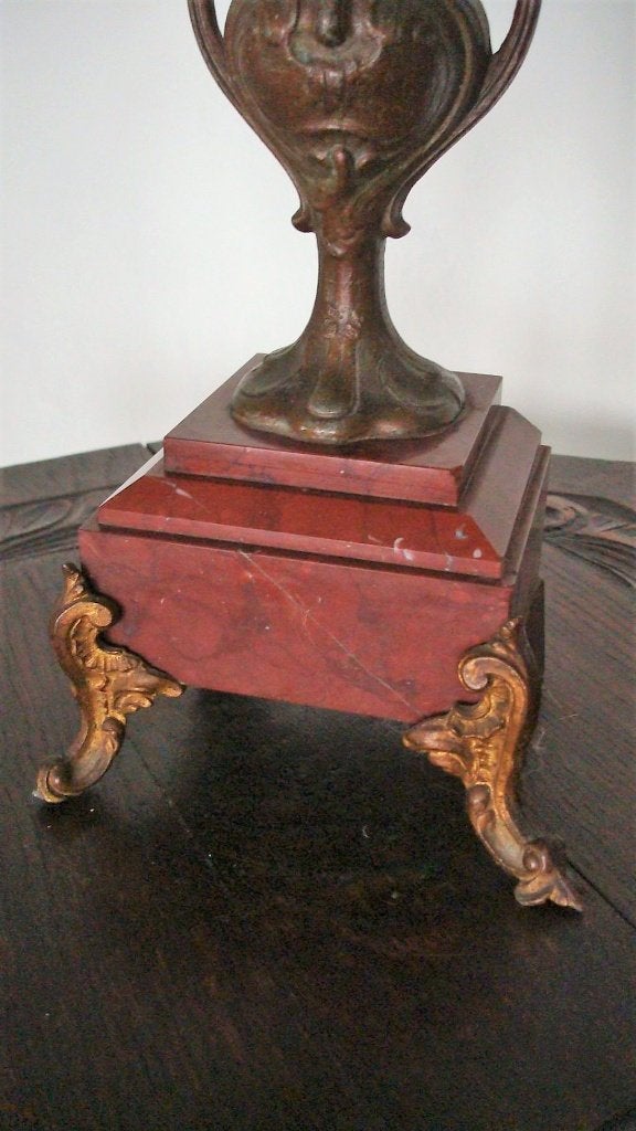 Antieke kandelaars met geaderd marmer en brons - SET, Ophalen, Koper of Brons